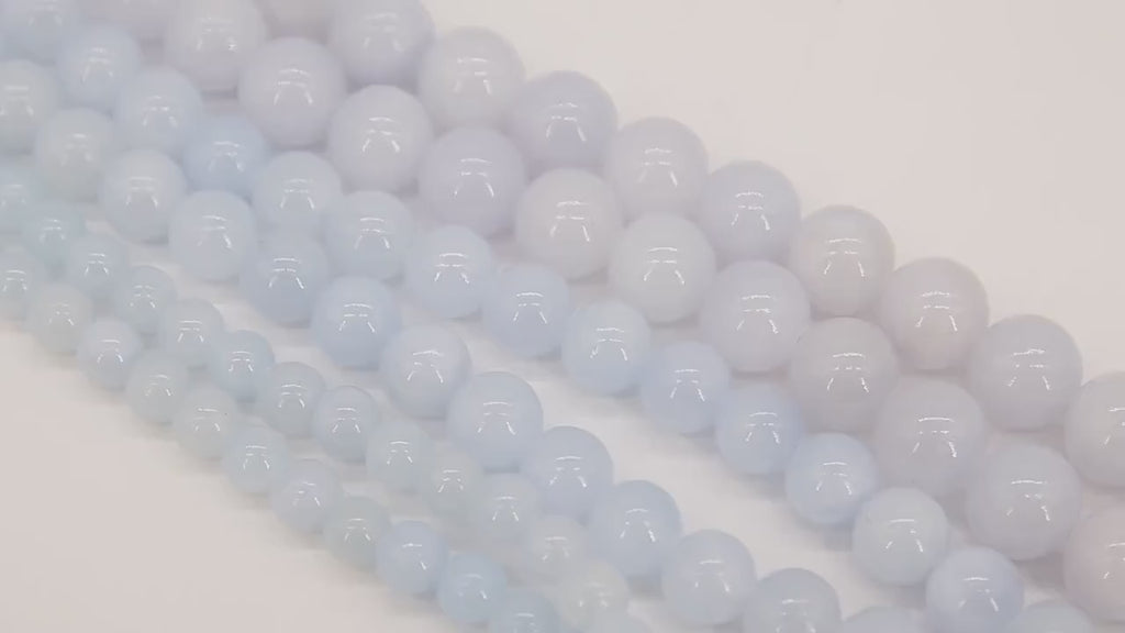 Soft Baby Blue White Beads, Smooth Round Light Blue Beads BS #119, size 6 mm 8 mm or 10 mm 16 inch FULL Strands
