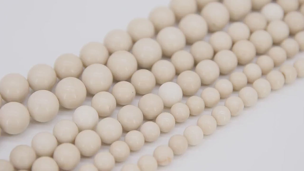 Natural Fossil Beads, Round Cream Ivory Beads, Riverstone Beads BS# 17