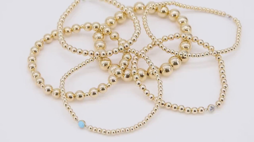 14K Gold Filled Beaded Bracelets, US 14 K GF 2 3 4 5 6 8 mm Beads, Stretchy Beaded
