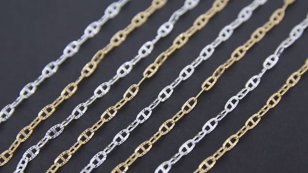 14 K Gold Filled Mariner Chains, 925 Silver Nugget Mariner CH #907, Anchor Sequin Textured Flat Chain