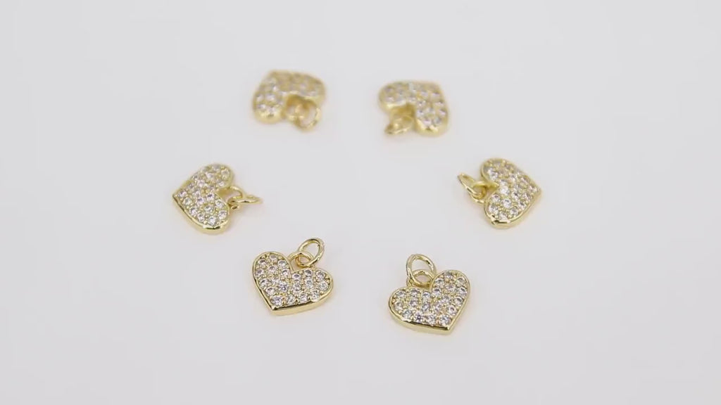 CZ Paved Gold Heart Charm, 10 mm Silver Small Cubic Zirconia Heart Shaped Charm #149, Tiny CZ Heart Charms