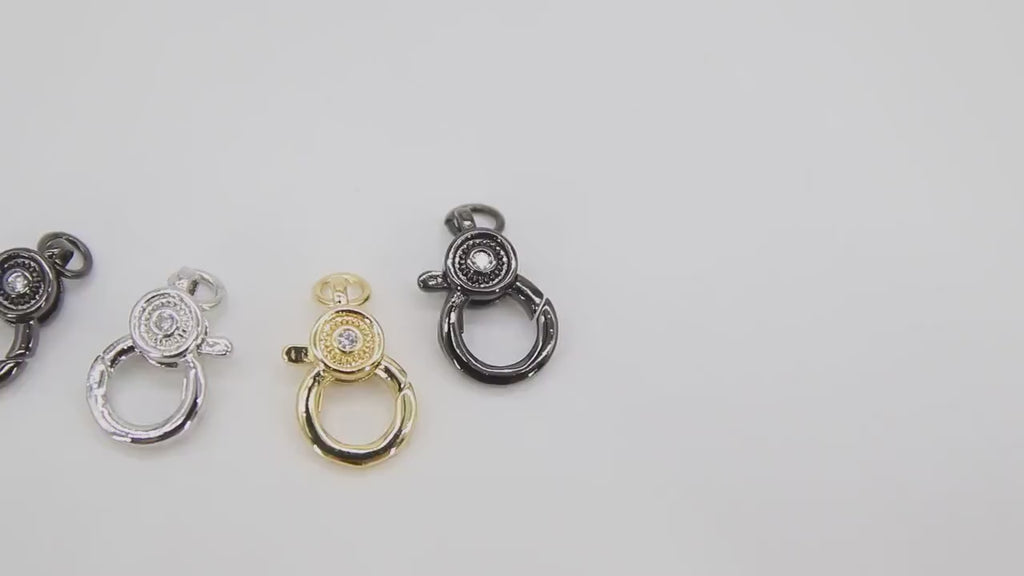 Cubic Zirconia Lobster Clasp, NEW Gold Black Silver Double Sided Claw # 2362, CZ Pave Jewelry Findings