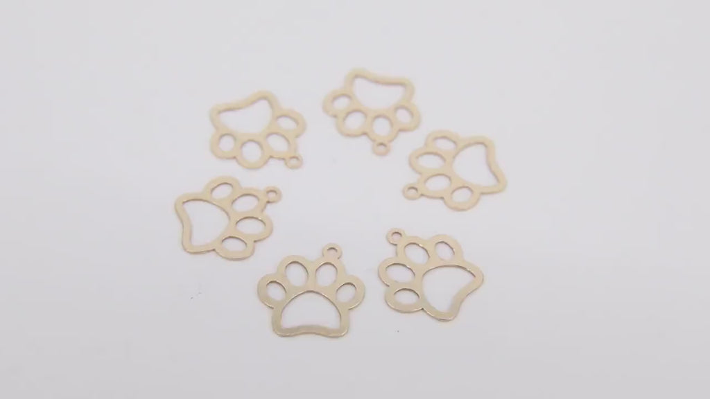 14 K Gold Filled Tiger Paw Charm, 9 mm Gold Animal Charm # 3428, Dog Paw Charms
