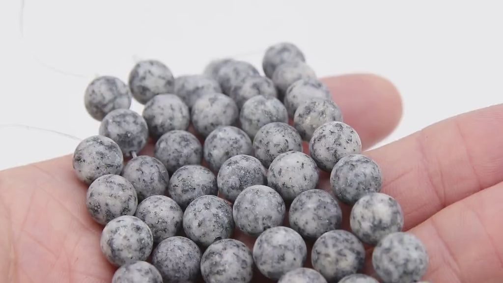Natural Light Gray Kiwi Beads, Frosted Sesame Round Grey BS# 189, White Spot Beads