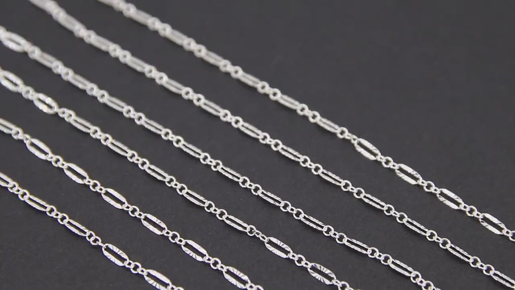 925 Sterling Silver Nugget Bar Chain, Silver Long and Short 2.5 mm Sequin CH# 877, 5.5 mm Hammer Starburst