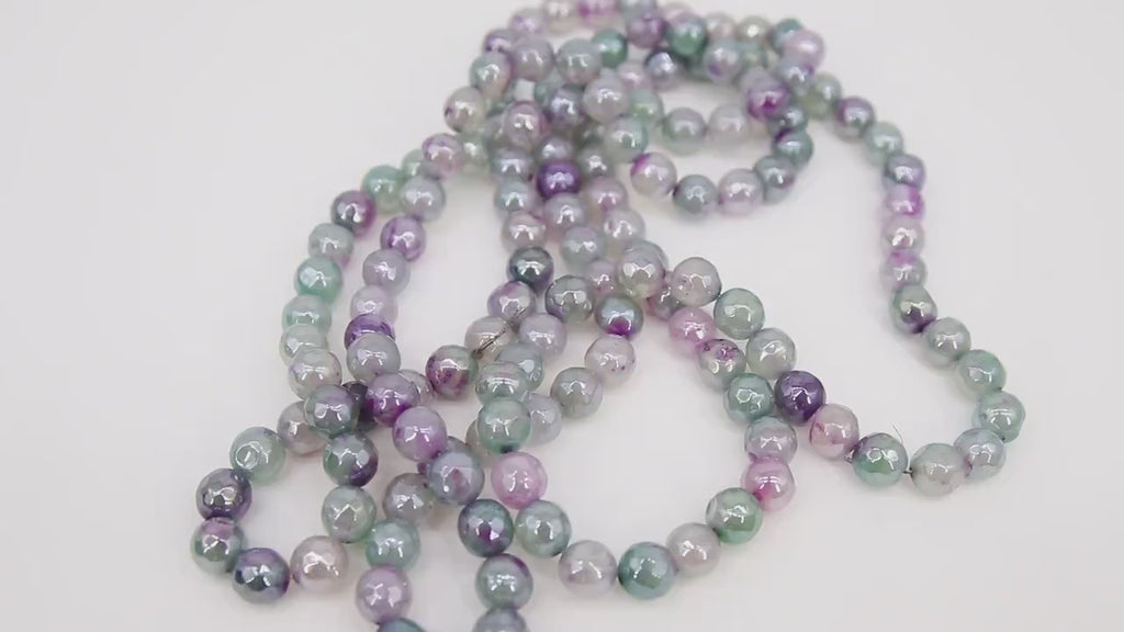 Electroplated Purple Green Fire Agate Beads, Faceted Lavender White Fuchsia Lime Beads BS #226, sizes in 8 mm 14 inch FULL Strands