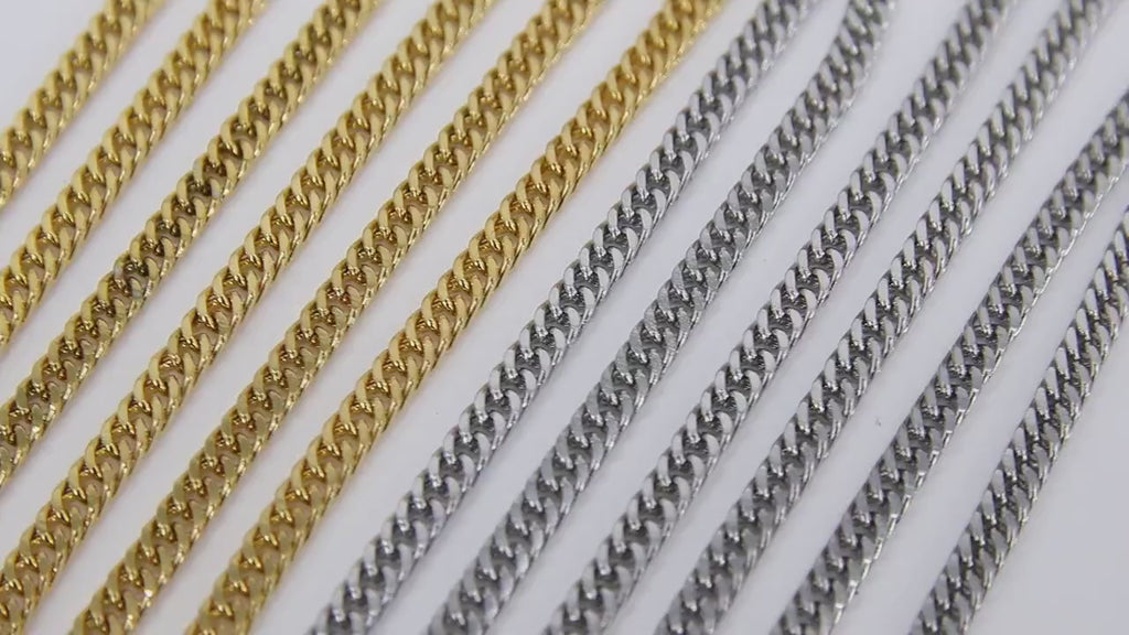 Stainless Steel Chain, 304 Gold, Silver Faceted Dainty Curb 5.5 mm Diamond Cut Flat Chains CH# 211