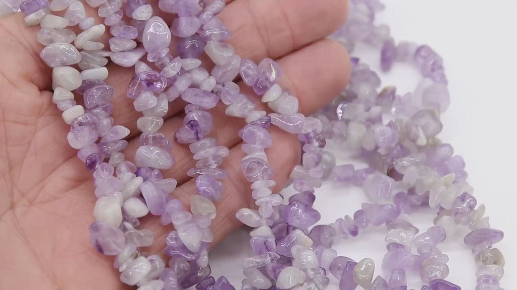 Natural Amethyst Beads, Shiny White Chips and Nugget Purple Lavender Beads BS #158, sizes 5-8 mm