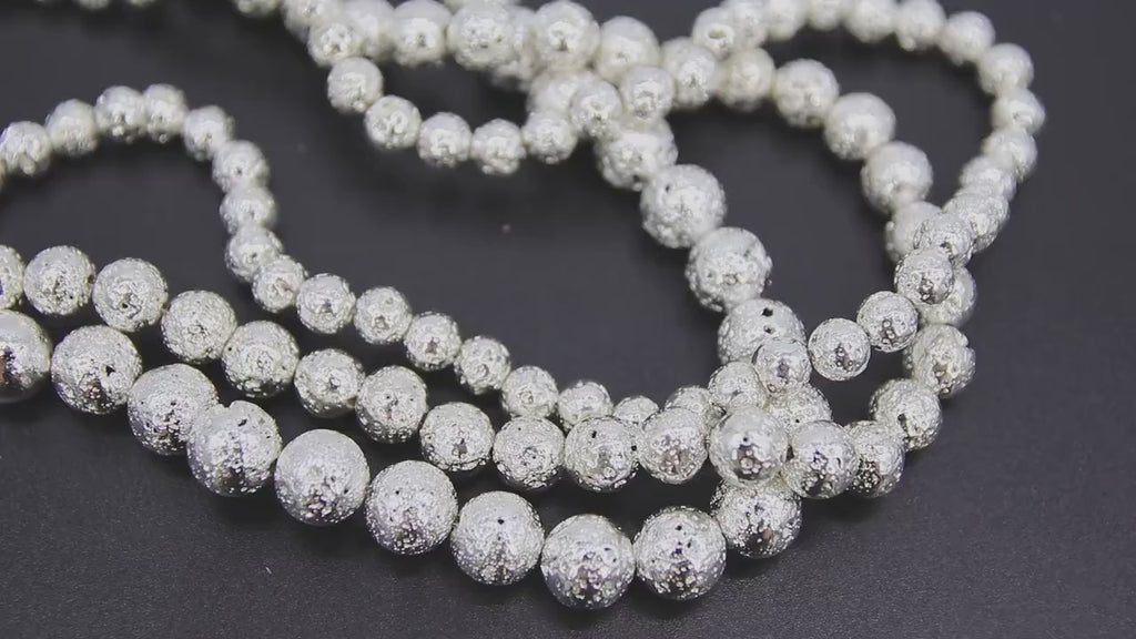 Silver Plated Lava Rock Beads, Metallic Textured Beads BS #42, sizes 6 mm 8 mm 10 mm in 15.5 inch Strands