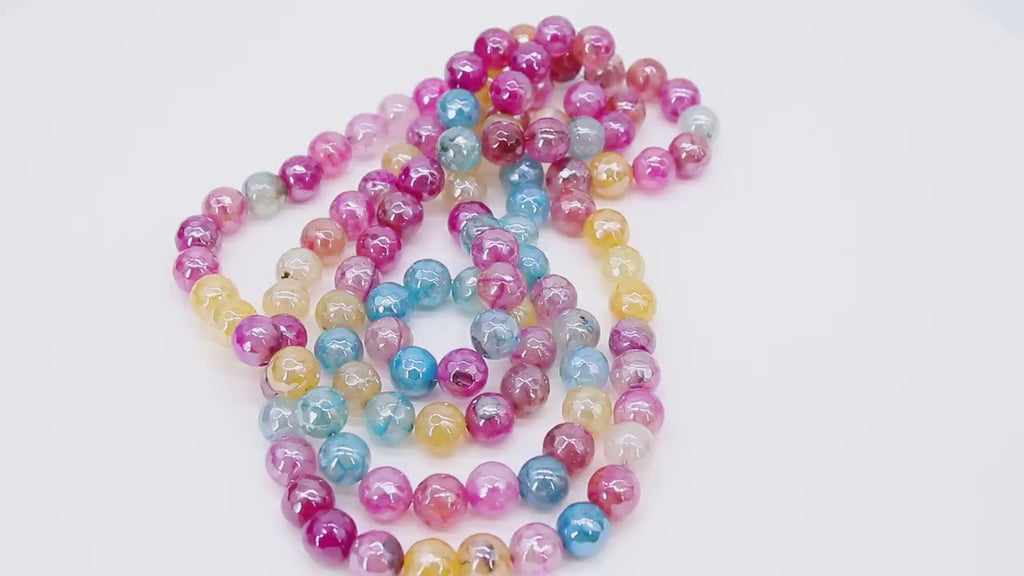 Electroplated Faceted Pink Agate Beads, Pearly Blue Yellow And Fuchsia Beads BS #237, sizes in 10 mm 14 inch FULL Strands