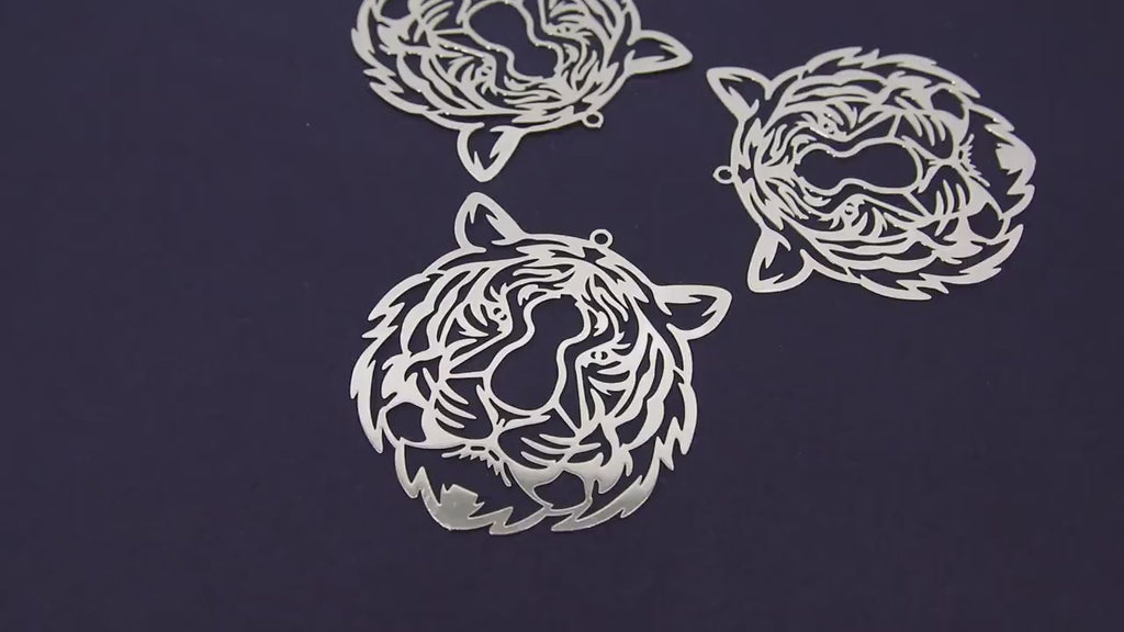 Gold Tiger Head Charm, Reversible Gold Plated Striped Tiger Head AG# 3232, 43 mm LSU Animal Head Beads Charms