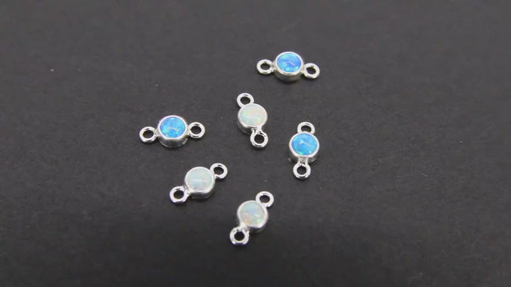 925 Sterling Silver Solitaire Connectors, 3 mm White Opal Links # 325, CZ Style Genuine Silver Blue Opal