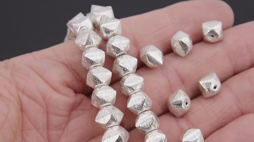 Brushed Silver Faceted Cube Beads, Nugget Metal Beads # 3054, Hexagon Lightweight 6 mm or 8 mm Spacers