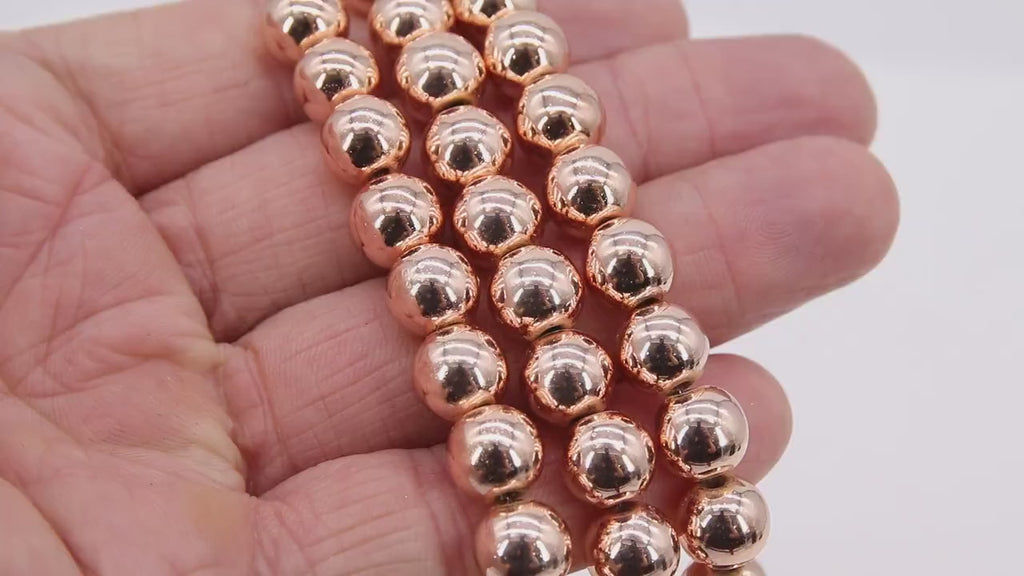 Rose Gold Round Hematite Beads, Smooth Polished Rose Gold Color Non Magnetic Beads BS #208, sizes 10 mm 14 inch Strands