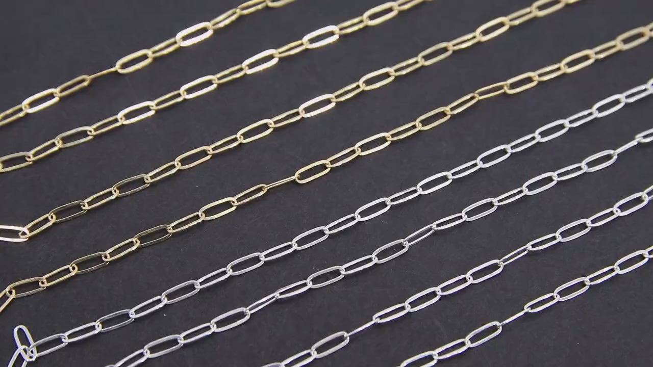 925 Sterling Silver Paperclip Chain, 5.2 mm 14 K Gold Filled Rectangle Drawn Chains CH #853, Unfinished Oval Chains