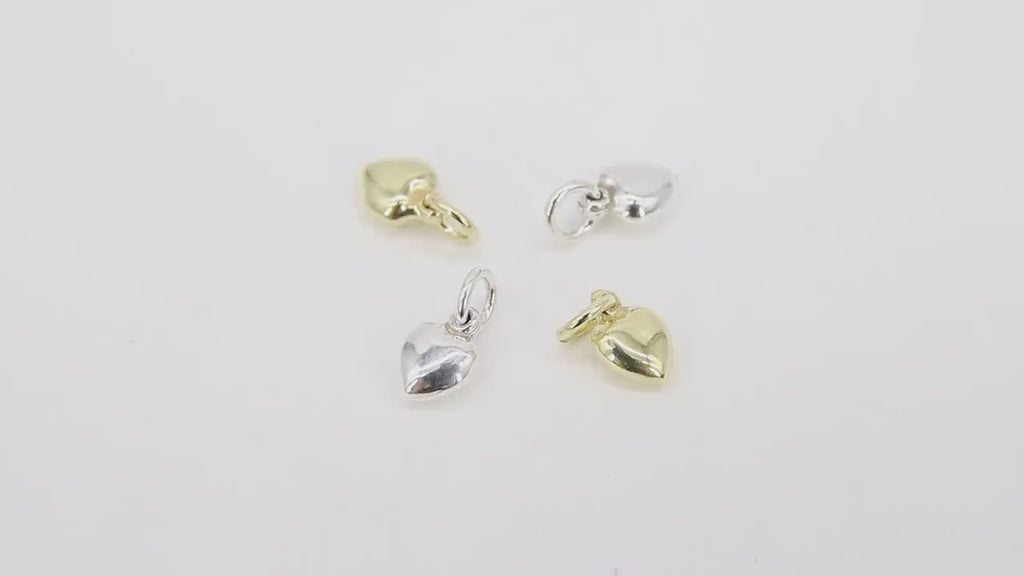 925 Silver Tiny Heart Charms, 9 mm Gold Over 925 Silver Puff Heart Charms # 2039, Love Gifts for Mom