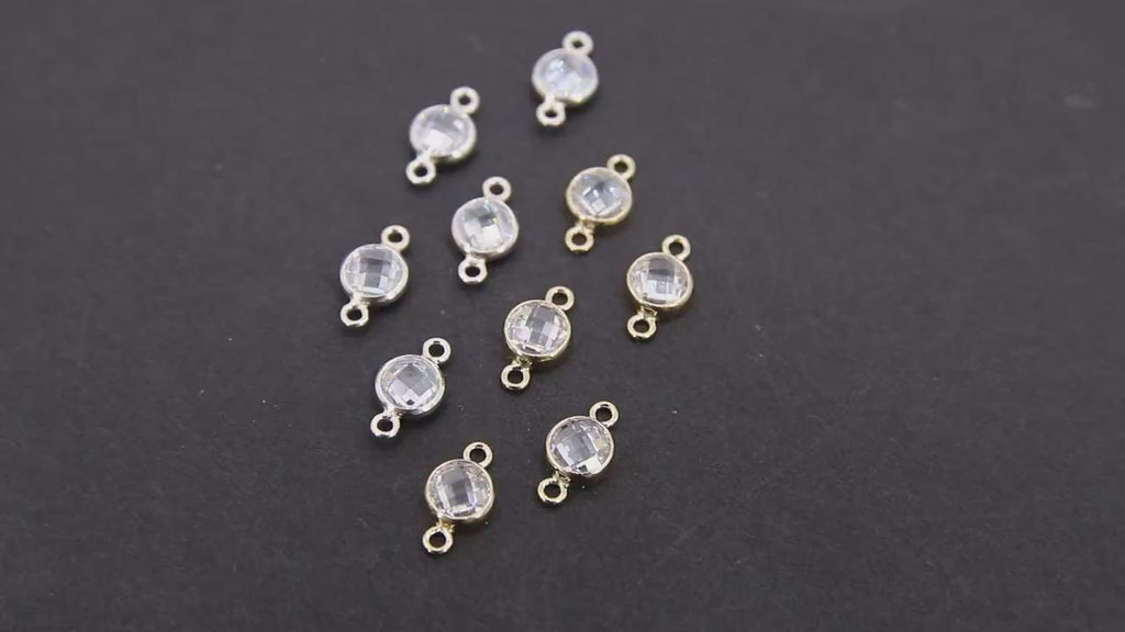 925 Sterling Silver Solitaire Connectors, 4 mm Flat Backs Cubic Zirconia Links #2802, Genuine Silver CZ Permanent Links