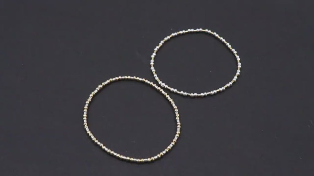 Mixed Metal Beaded Stretchy Bracelet, 925 Sterling Silver and  14 K Gold Filled Short Tube Bar Stacking Bracelets, Handmade