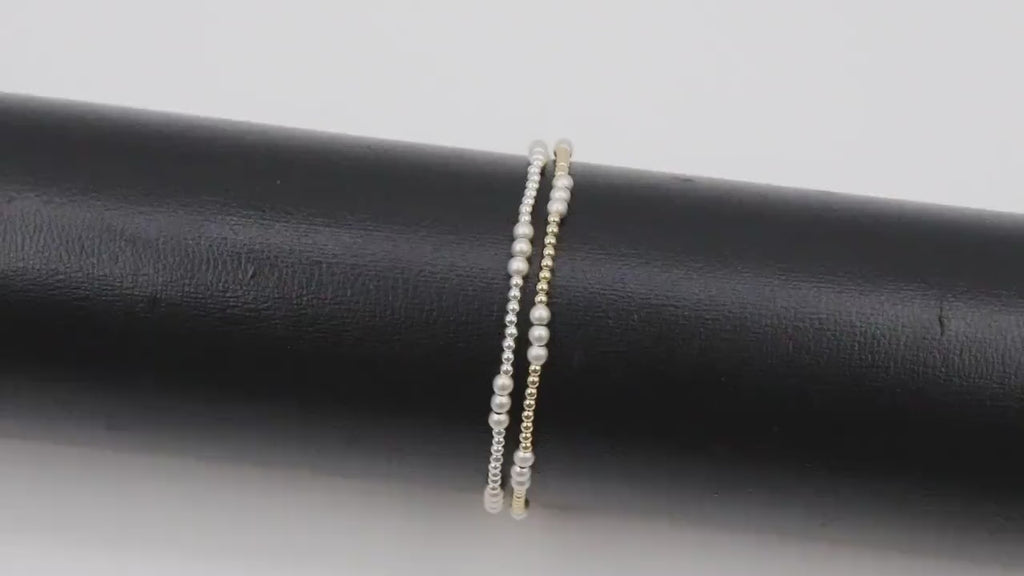 Mixed Metal Beaded Bracelet, 925 Sterling Silver and 14 K Gold Filled Sparkle Stardust Women's Stretchy, Stacking