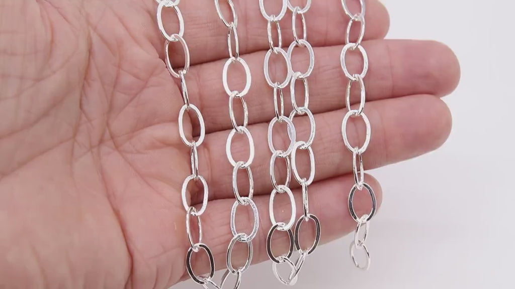 Silver Oval Chain, Gold Flat Oval Cable Chains CH #202, Unfinished 8 x 10 mm Gold Rolo Oblong Paperclip Chains