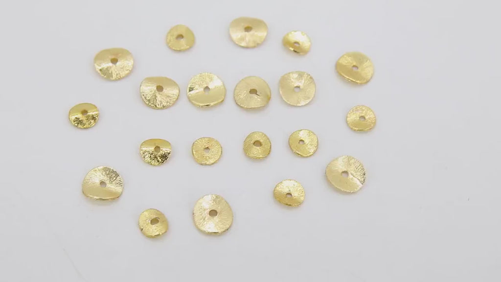 Brushed Gold Wavy Spacer Beads, Round Potato Chip Metal Discs, 20 pcs Rondelle Findings