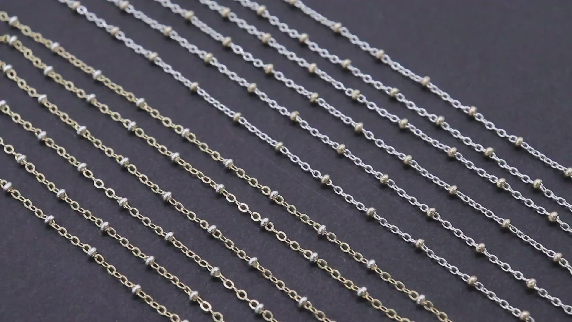 14 K Gold Filled Two Tone Satellite Chains, 925 Sterling Silver Mixed Metal 2.3 mm Rondelle Beads CH# 893, 1.4 mm Cable Chains CH# 898