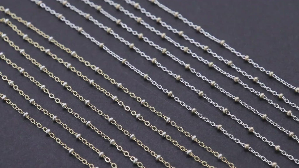 14 K Gold Filled Two Tone Satellite Chains, 925 Sterling Silver Mixed Metal 2.3 mm Rondelle Beads CH# 893, 1.4 mm Cable Chains CH# 898