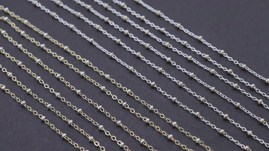 14 K Gold Filled Two Tone Satellite Chains, 925 Sterling Silver Mixed Metal 2.3 mm Rondelle Beads CH# 893, 1.4 mm Cable Chains CH# 898