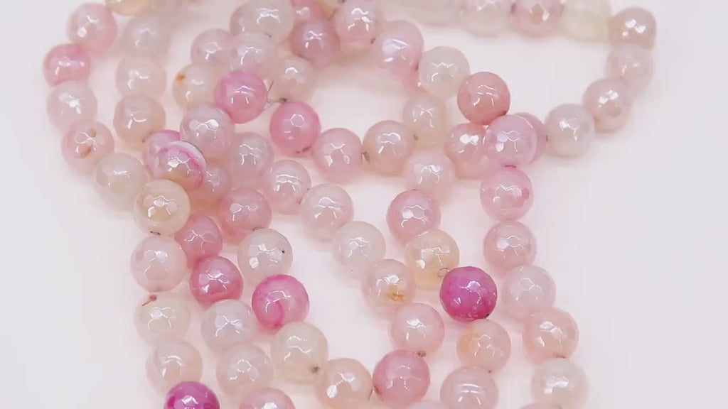 Electroplated White Pink Fire Agate Beads, Faceted Fuchsia Beads BS #231, sizes in 10 mm 14.5 inch FULL Strands