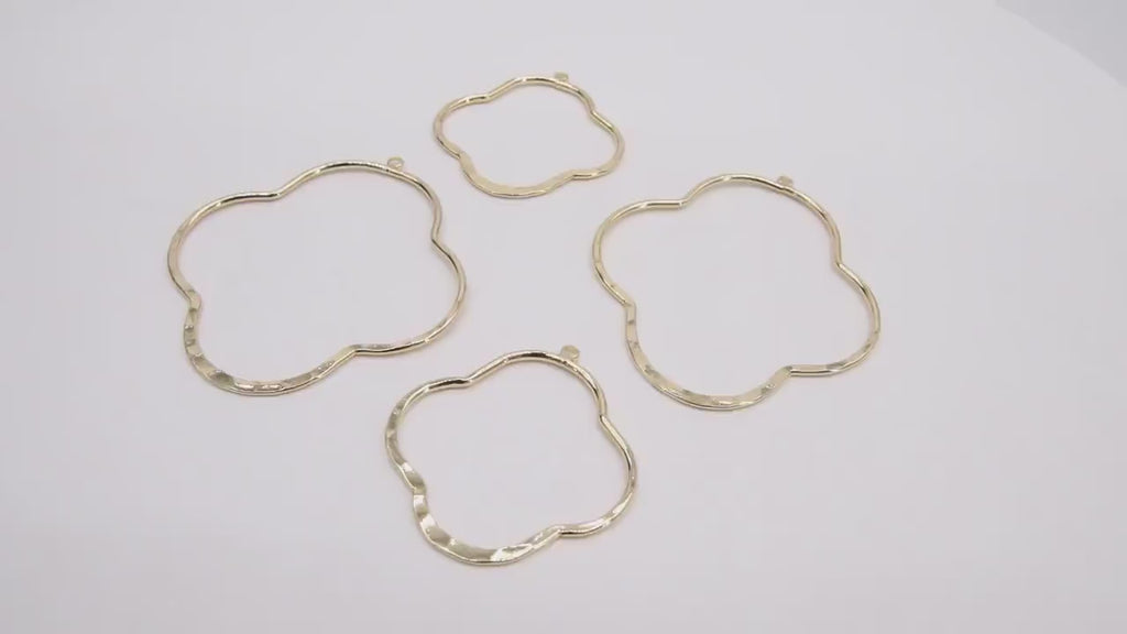 Textured Gold 50 mm Clover Hoop Ear Rings, 37 mm Glittery Gold Charms # 949, High Quality Quatrefoil Light Weight Wire Hoops Finding
