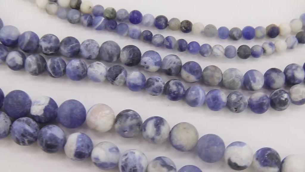 Matte Sodalite Blue Beads, Frosted Navy and White Round Beads BS# 131, size 4 mm 6 mm 8mm 10 mm 15.5 in FULL Strands