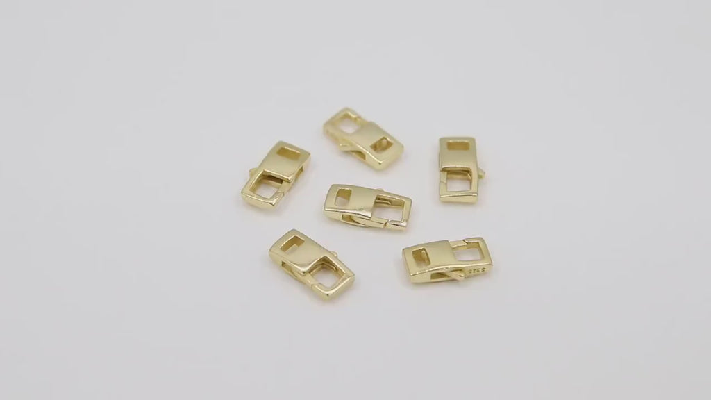 Gold Lobster Clasps, 6 x 12 mm Rectangle Shaped Clips, Gold Over 925 Sterling Silver Shape Clasps # 664