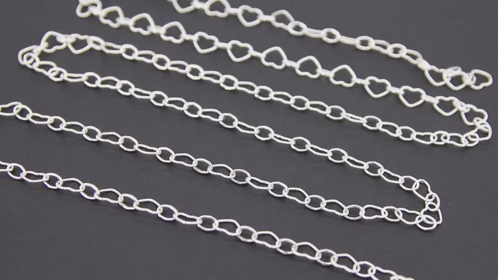925 Sterling Silver Heart Chain, 6 mm Silver Hammered Heart Shaped Chain CH# 884, Designer Jewelry Chain