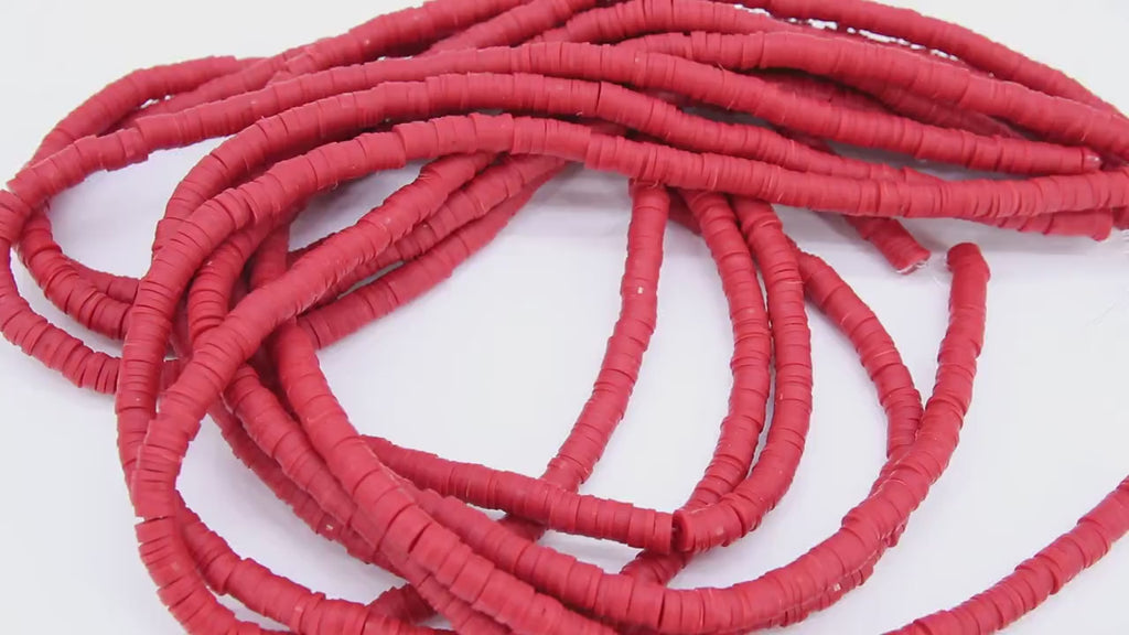2 Strands 6 mm Clay Flat Beads, Red Heishi beads in Polymer Clay Disc CB #213, Crimson Red Rondelle Multi Color