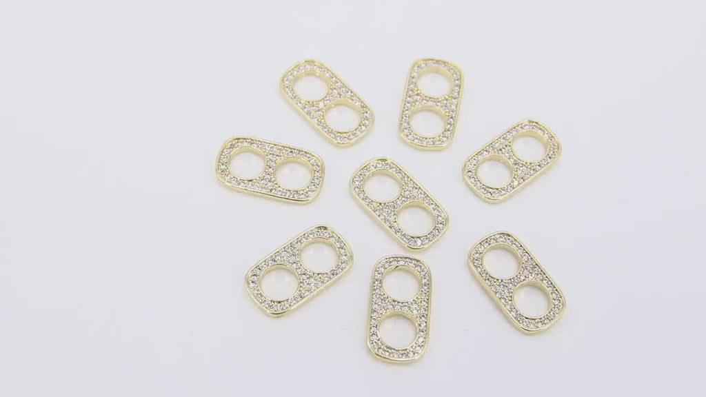 Gold CZ Pave Soda Tab Charm, Gold Beer Can and Soda Pop Tabs #399, 9 x 17 mm Beach Ocean Charms for Everyday Necklaces