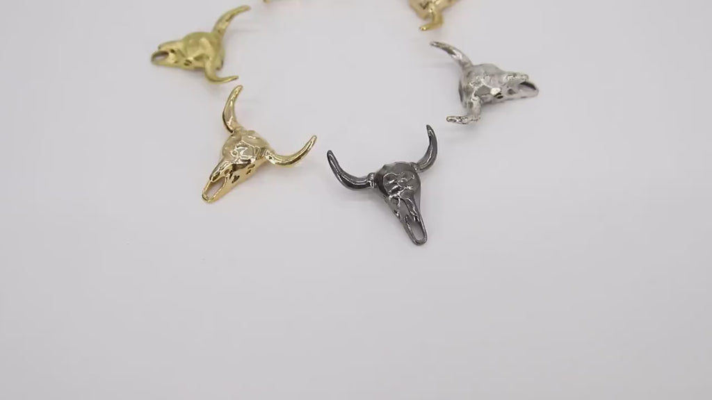 Gold Cow Skull Charm Beads, Black Silver Cow Beads #44, Animal Beads Bull Skulls