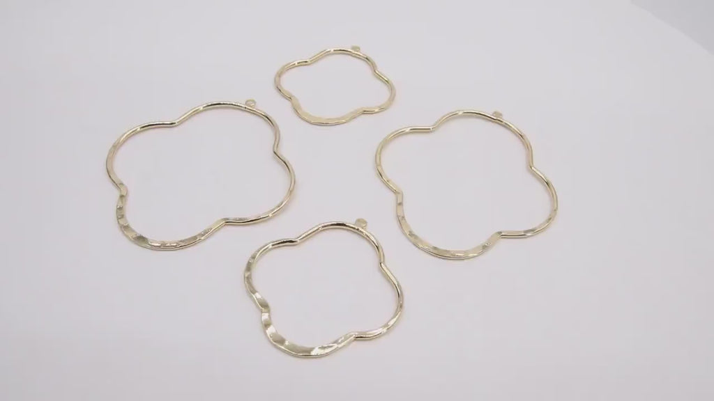 Textured Gold 50 mm Clover Hoop Ear Rings, 37 mm Glittery Gold Charms #949, High Quality Quatrefoil Light Weight Wire Hoops Finding