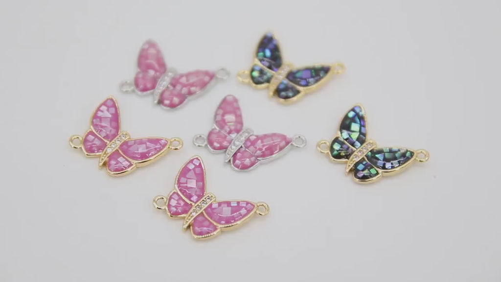 Gold or Silver Black Butterfly Connector, 2 Pcs CZ Micro Pink Silver Shell Butterflies # 401, African Monmouth Butterfly