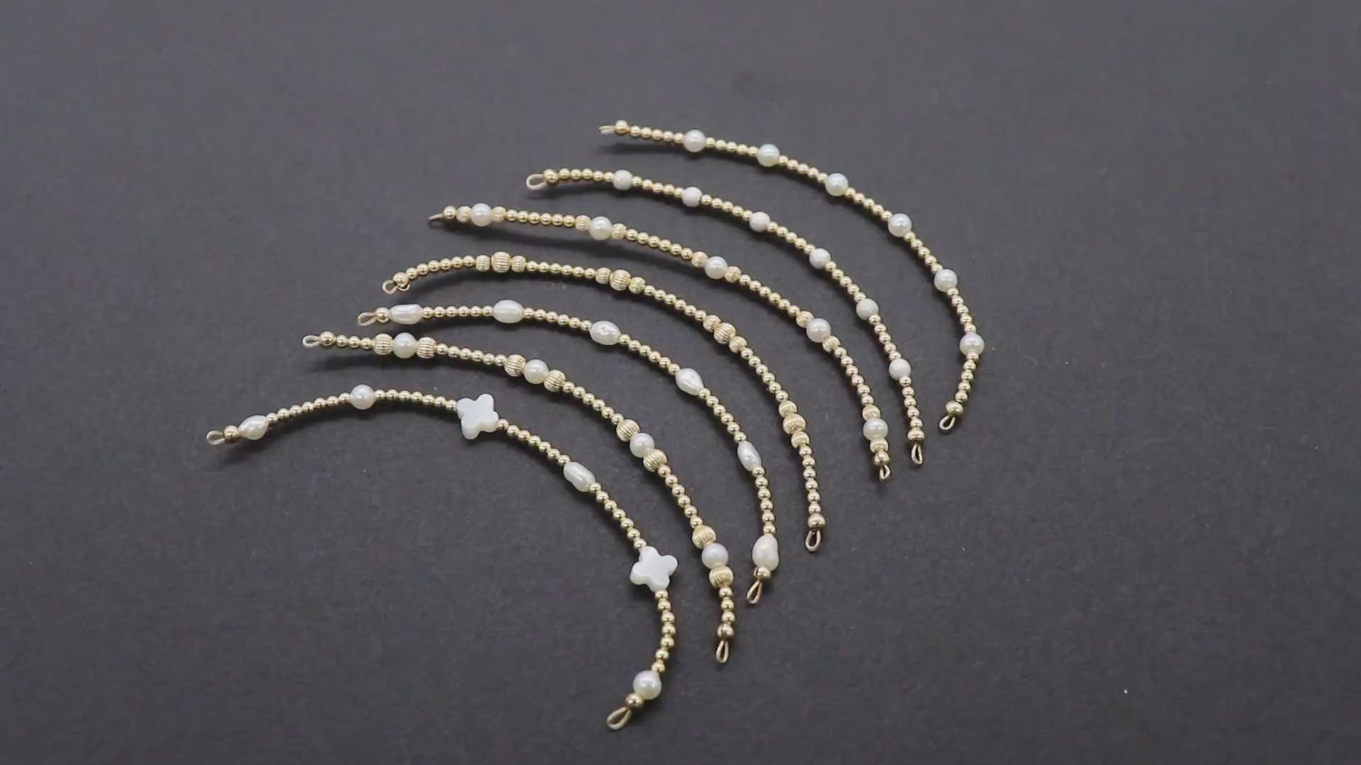 14 K Gold Filled Beaded White Connectors, Long Beaded Grade 5 Pearl and Gemstone Links # 3618, Permanent Jewelry Clover Half Bracelets