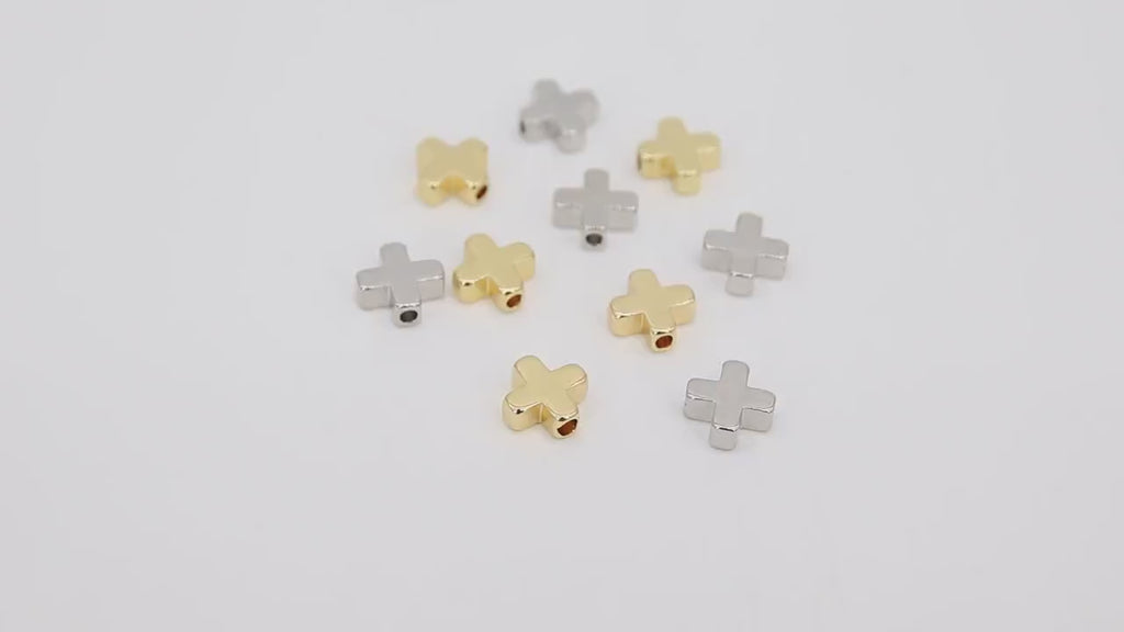 Gold Cross Bead, 5 Pc Silver Brass Cross Shape Beads with Hole # 391, Gold Star Beads  # 472