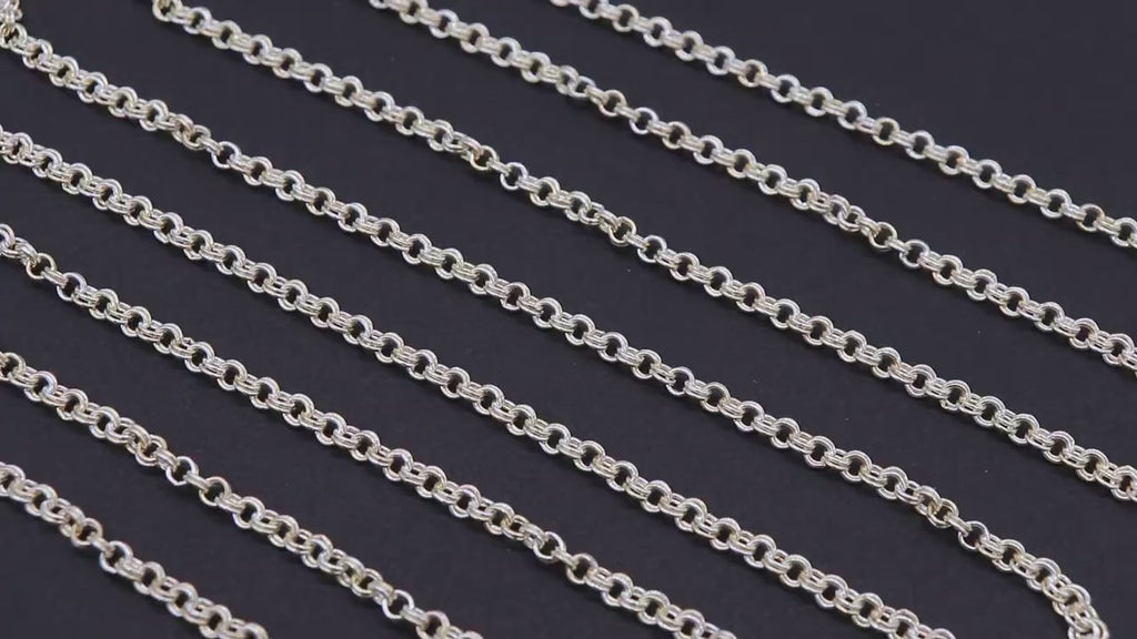 Mixed Metal 14 K Gold Filled Double Rolo Chains, 3.4 mm 925 Sterling Silver CH# 894, By The Foot