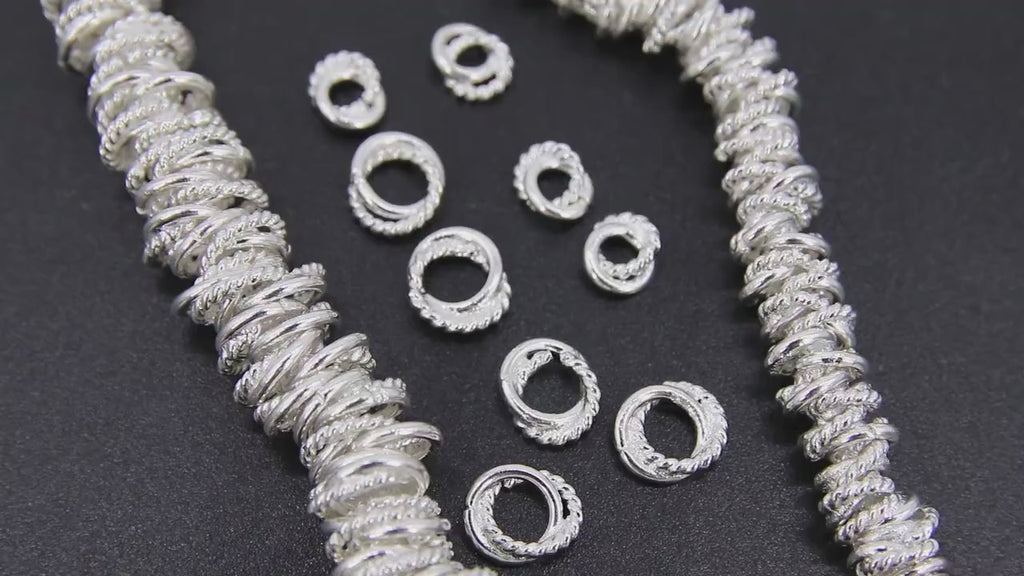 Silver Double Ring Spacer Beads, 20-160 pcs Round Brushed Love Knot Rings #2963, Soldered Jump Twist Ring Spacer