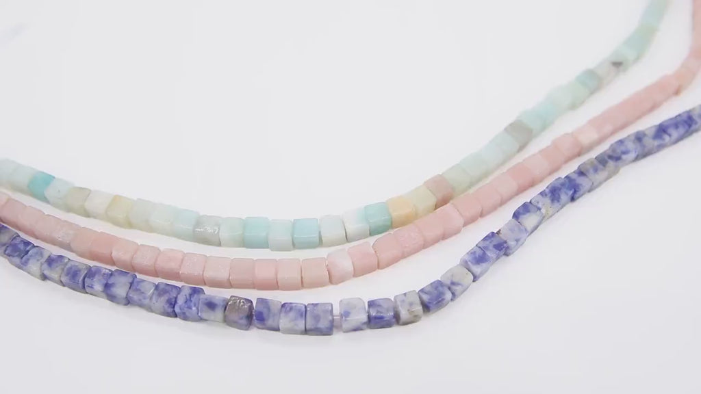 Gemstone Square Beads, Square Amazonite Cube Beads BS #316, 4 mm Spot Blue Jasper