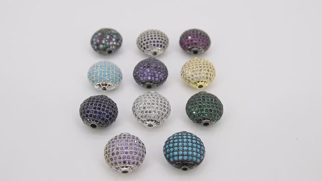 CZ Micro Pave Colored Spacer Beads, 14 mm Oval Egg Cubic Zirconia Flat Beads AG #380, Pink Clear Purple Blue Green