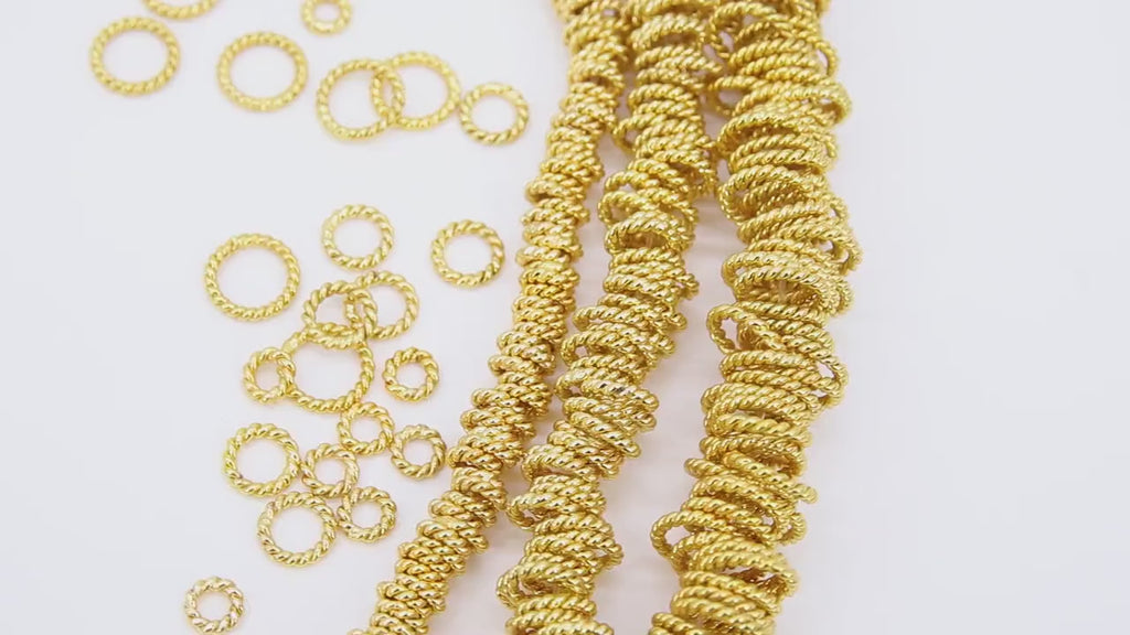 Gold Twist Spacer Beads, 20-160 pcs Round Brushed Gold Soldered Jump Rings # 2928, Flat Bumpy Ring