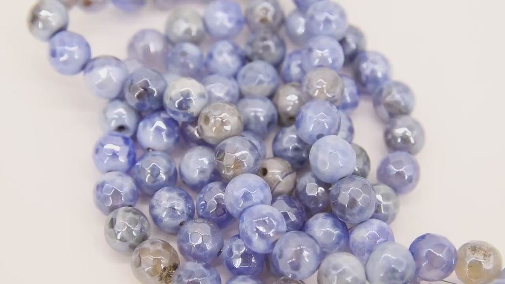 Electroplated Agate Beads, Faceted Agate BS #224, Blue White Slate Grey Colorful Beads