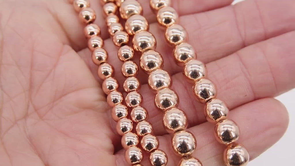 Rose Gold Round Hematite Beads, Smooth Polished Rose Gold Color Non Magnetic Beads BS #208, sizes 4