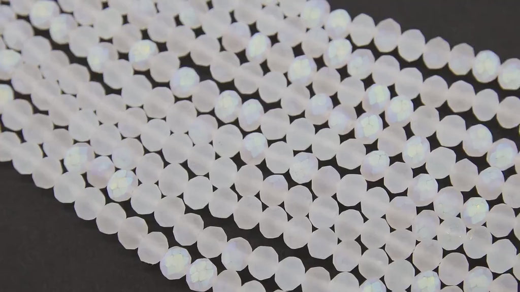 White Crystal Beads, 2 Strands Faceted Matte AB Crystal Rondelle Jewelry Beads BS #253, sizes 6 x 4 mm 15.75 inch Strands