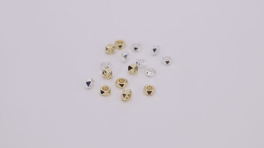 20 pcs Half Hexagon Spacer Beads, 4 mm Bright Silver Round Thick Discs AG# 2503, Gold Faceted Spacer Donuts