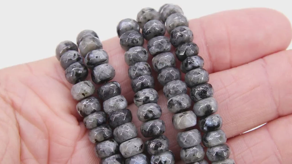 Faceted Labradorite Heishi Beads, Black Gray Thick Rondelle Beads BS #210, White Flat Bead in sizes 8 x 6 mm 15.2 inch Strands